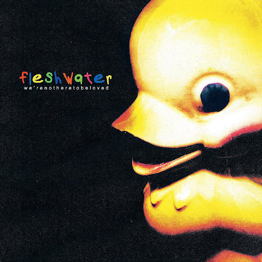 Album cover of Fleshwaters Were Not Here To Be Loved. The album cover is black and has a yellow rubber duck on it.